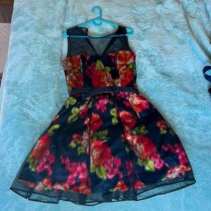 Eliza J floral, Mesh top pleated dress